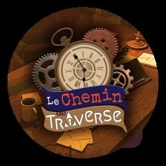 Logo de Le Chemin de Traverse, escape game à Arras, avec montre à gousset et engrenages