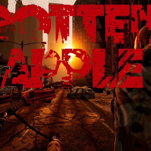 Rue de New York en ruines et silhouettes de zombies, jeu Rotten Apple chez Alex K'ape