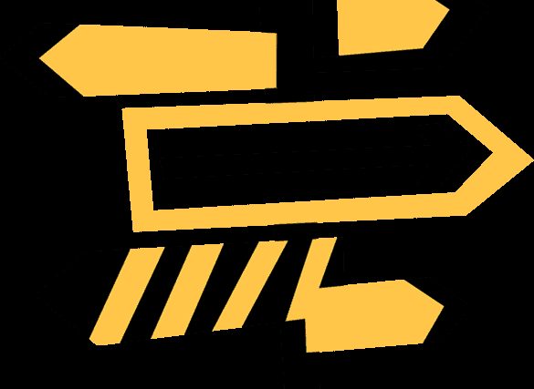 Panneau directionnel jaune et noir pointant vers différentes directions