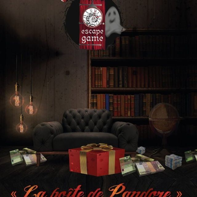 Décor steampunk avec fauteuil Chester, bibliothèque, ampoules suspendues et présents rouges chez Ghostbusters
