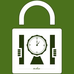 Cadenas blanc avec horloge centrale sur fond vert, logo de La Cellule à Toulouse