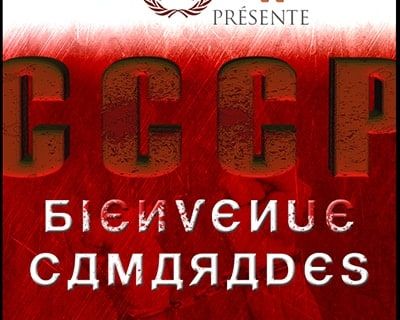 Affiche rouge CCCP avec lettres cyriliques, thème soviétique 1984 chez Live Escape à Grenoble