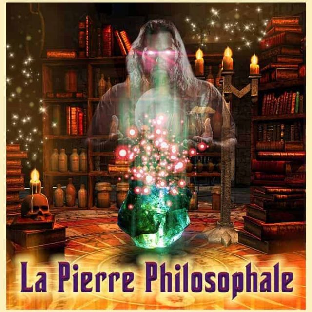 Silhouette lumineuse dans une bibliothèque mystique, énergie magique au cœur de la Pierre Philosophale