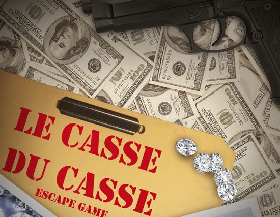 Liasses de dollars, pistolet et diamants sous le titre Le casse du casse, escape game La clé du Temps à Hyères