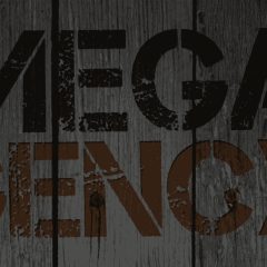 Logo d'Omega agency, escape game à Lille, sur fond de métal rouillé