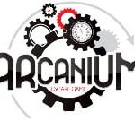Logo d'Arcanium, escape game à Dijon, avec engrenages rouges et noirs
