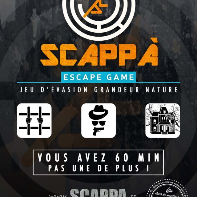 Logo de Scappà, escape game à Furiani, avec trois scénarios illustrés