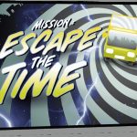 Affiche Mission Escape the Time avec bus jaune et spirale temporelle chez Escape Bus Paris