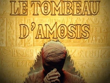 Affiche Le Tombeau d'Amosis : personnage drapé la tête dans les mains sur fond doré, Panic Room à Brest