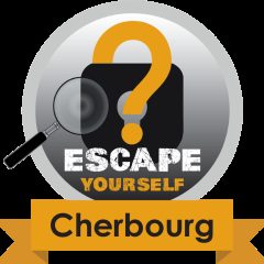 Logo d'Escape Yourself Cherbourg, loupe et cadenas noir sur fond gris