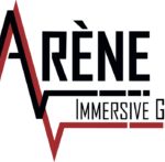 Emblème rouge et noir de l'enseigne Arène à Saint-Amandin, avec une ligne en forme de battement de cœur