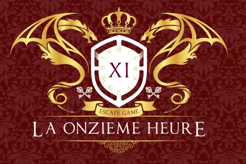 Logo de La Onzième Heure, escape game à Dijon, avec blason et dragons dorés