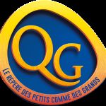Logo de QG, escape game à Narbonne, avec les lettres QG en jaune et or sur fond bleu