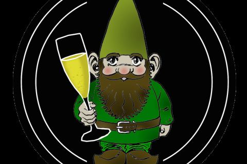 Pictogramme d'un nain de jardin barbu en vert levant une flûte de champagne, salle Bad Night for a Wedding chez No escape