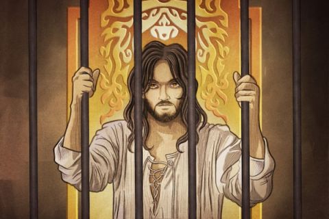 Homme aux barreaux dorés et halo oriental, affiche de Dans les pas de Marco Polo chez S'Team Escape