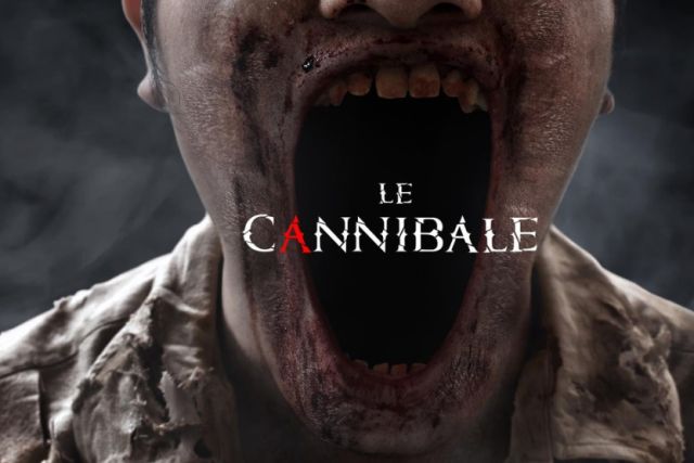 Bouche grande ouverte d'un homme au visage sali, titre Le cannibale, salle chez Closed Escape Game à Aix-en-Provence