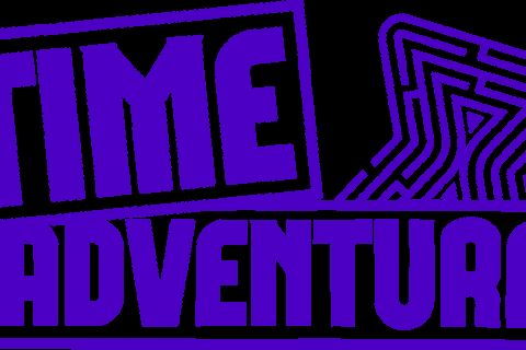 Logo Time Adventure en lettres violettes avec labyrinthe, enseigne de Reims