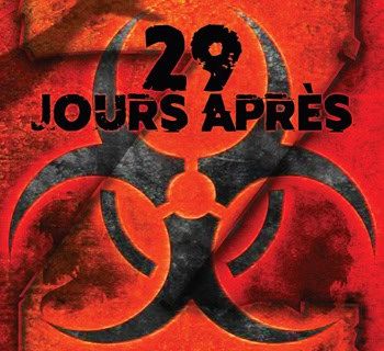 Symbole de biohazard rouge sur fond de contamination radioactive pour 29 jours après chez Mystery O'Clock à Brest