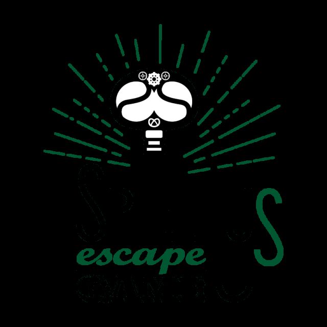 Logo Spielhus escape game : clé stylisée aux rayons verts et lettres noires, enseigne à Lingolsheim