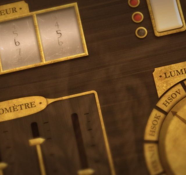 Tableau de commandes en bois avec accordeur, visiomètre et curseurs, salle La sirène boit la tasse chez 60 minutes LH