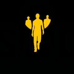 Logo de Huis Clos, escape game à Poitiers, silhouette jaune sur fond noir