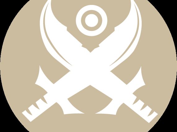 Emblème beige aux deux sabres croisés, visuel du Drapeau des Redoutables