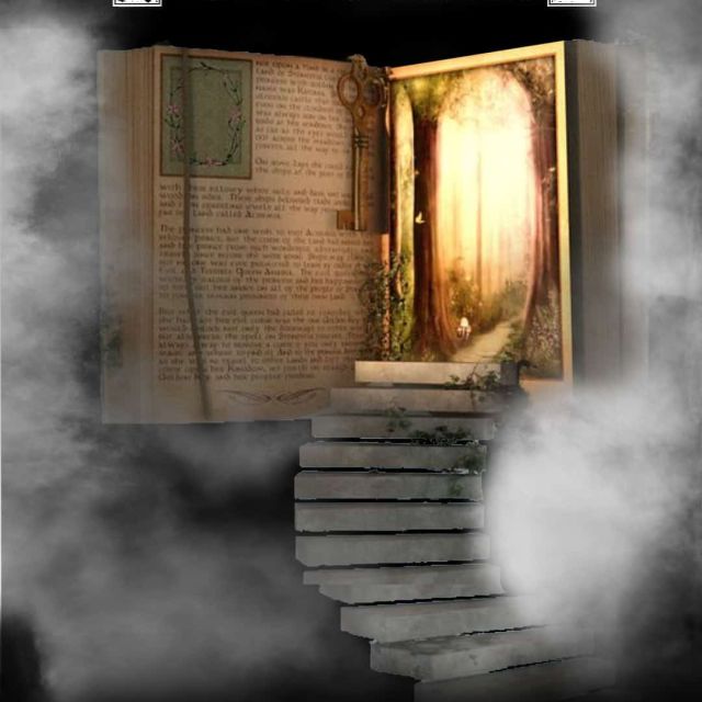 Livre géant ouvert sur une forêt dans la brume, salle Once Upon A Time à Crolles