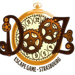 Logo de Dooz, escape game à Strasbourg, avec engrenages et montre steampunk