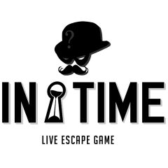 Logo de In Time, escape game à Six-Fours-les-Plages : chapeau melon à moustache et serrure, texte noir
