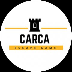 Logo de CARCA Escape, escape game à Carcassonne, tour médiévale noire et barre orange
