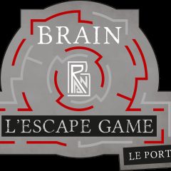 Logo de BRAIN L'Escape Game au Portel, silhouette de tête avec mécanismes rouges