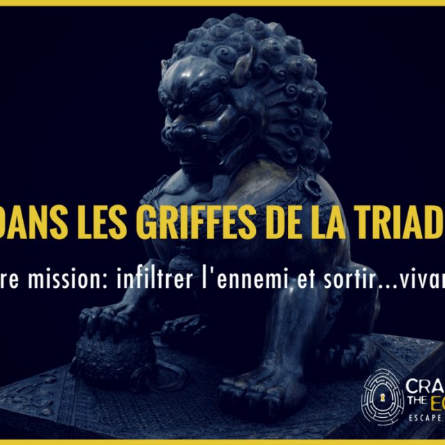 Statue de lion chinois dans la pénombre, mission infiltration chez Crack the egg à Paris