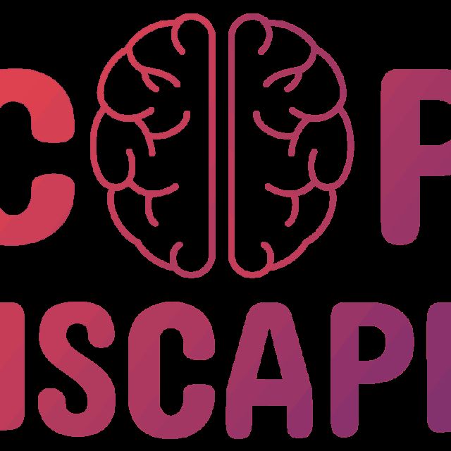 Logo Coop Escape : un cerveau dessiné au centre du mot COOP en rouge et violet, enseigne de Levallois-Perret