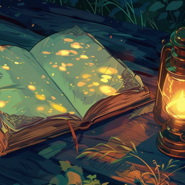 Grimoire ouvert aux taches de lumière dorée près d'une lanterne allumée, salle L'Elixir Perdu à Challes-les-Eaux