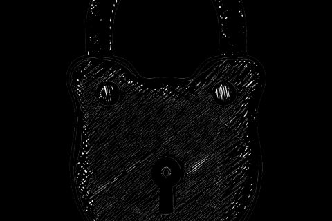 Gros cadenas noir dessiné au trait avec trou de serrure, visuel des salles de Cinsens à Aurillac