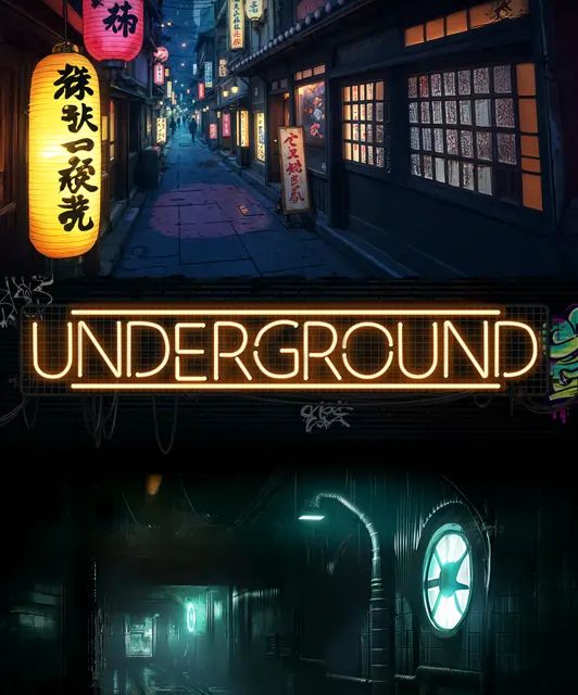 Galerie urbaine asiatique la nuit et station de métro souterraine futuriste chez Enigma City