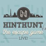 Logo de HintHunt, escape game à Paris, sur fond de skyline parisien