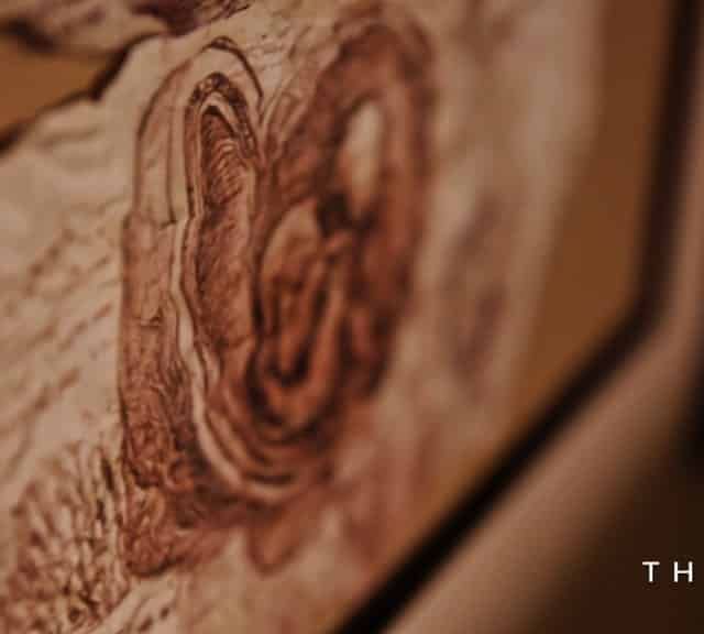 Détail de bois travaillé aux motifs ornementaux dans l'asile de The Room