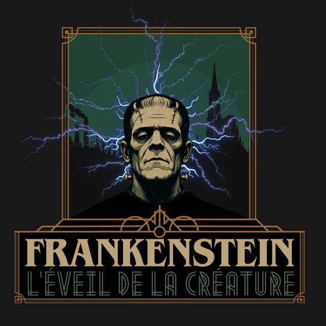 Affiche Frankenstein, l'éveil de la créature : visage du monstre entouré d'éclairs
