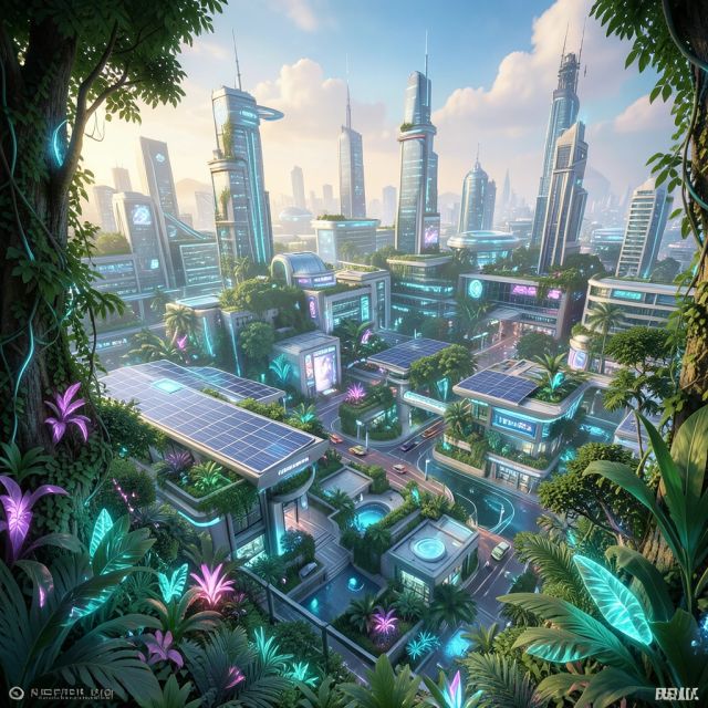Tours de verre et jardins suspendus d'une métropole du futur, mission Futur Solarpunk