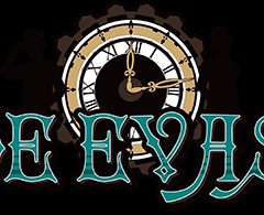 Logo de Code Évasion, escape game à Perpignan, avec horloge et silhouettes en action