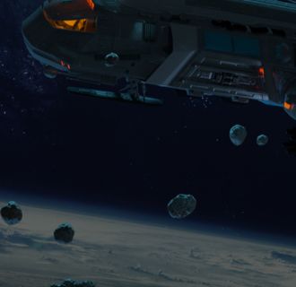 Vaisseau spatial près de planètes et de débris dans l'espace, salle Le 7ème passager chez In Lusio