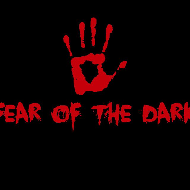 Empreinte de main rouge ensanglantée au-dessus du texte Fear Of The Dark, enseigne de Marseille