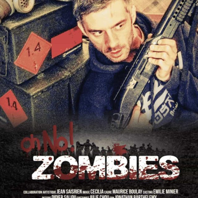 Homme en tenue tactique manipulant arme dans décor post-apocalyptique, affiche Oh No ! ZOMBIES chez Enigma Escape