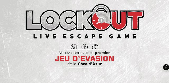 Logo de Lock Out, escape game à Antibes, fond gris texturisé avec design épuré