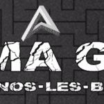 Logo Enigma Game Andernos-les-Bains en lettres blanches sur fond de labyrinthe gris, visuel partagé avec les salles Megazone