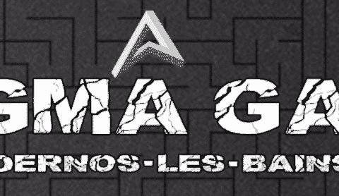 Logo Enigma Game Andernos-les-Bains en lettres blanches sur fond de labyrinthe gris, visuel partagé avec les salles Megazone