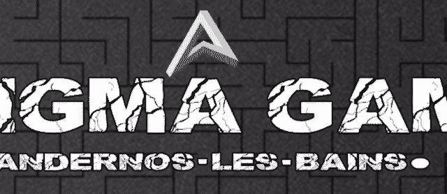 Logo Enigma Game Andernos-les-Bains en lettres blanches sur fond de labyrinthe gris, visuel partagé avec les salles Megazone