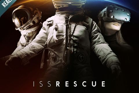 Affiche ISS Rescue : deux astronautes dont un casque de réalité virtuelle, salle chez Escape Quest à Bordeaux