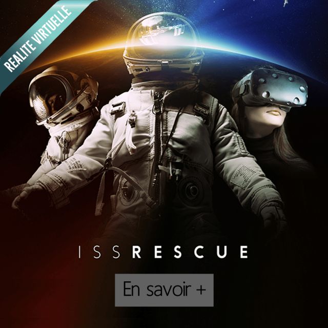 Affiche ISS Rescue : deux astronautes dont un casque de réalité virtuelle, salle chez Escape Quest à Bordeaux